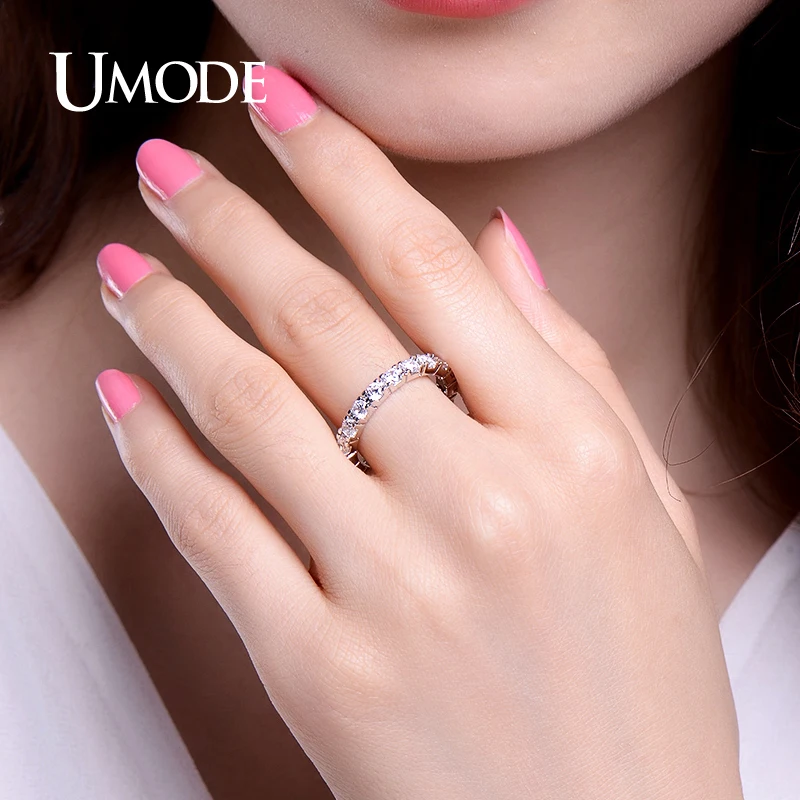 UMODE New Hot Gifts White Gold Color 0.1ct Round Simulated CZ Stone Circle Wedding Eternity Rings Bands Jewelry for Women UR0357