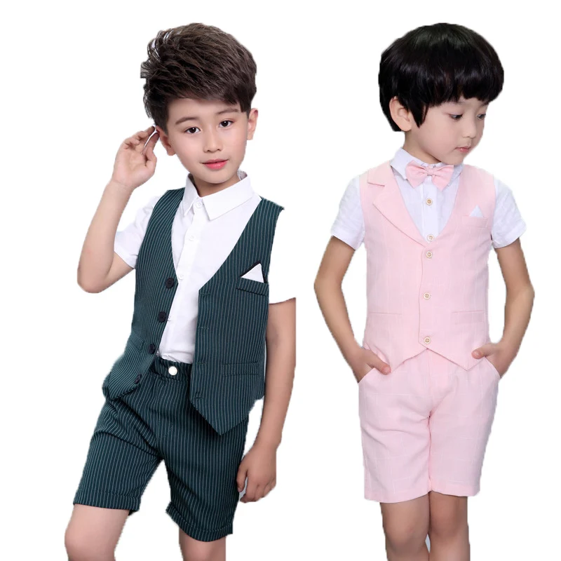 Boys Vest Suit for Wedding Kids 2PCS Vest+Shorts Gentleman Party Dress Boys Formal Suit Children\'s Day Graduation Tuxedo Costume