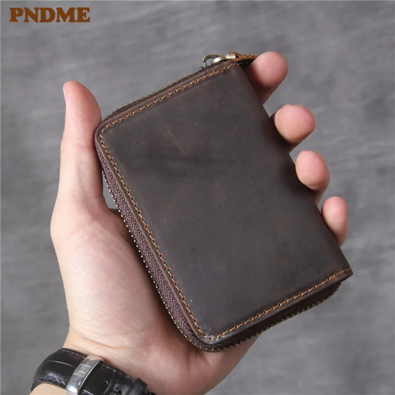 

PNDME men's women high quality cowhide genuine leather vintage minimalist wallet credit card wallet designer holder coin purses