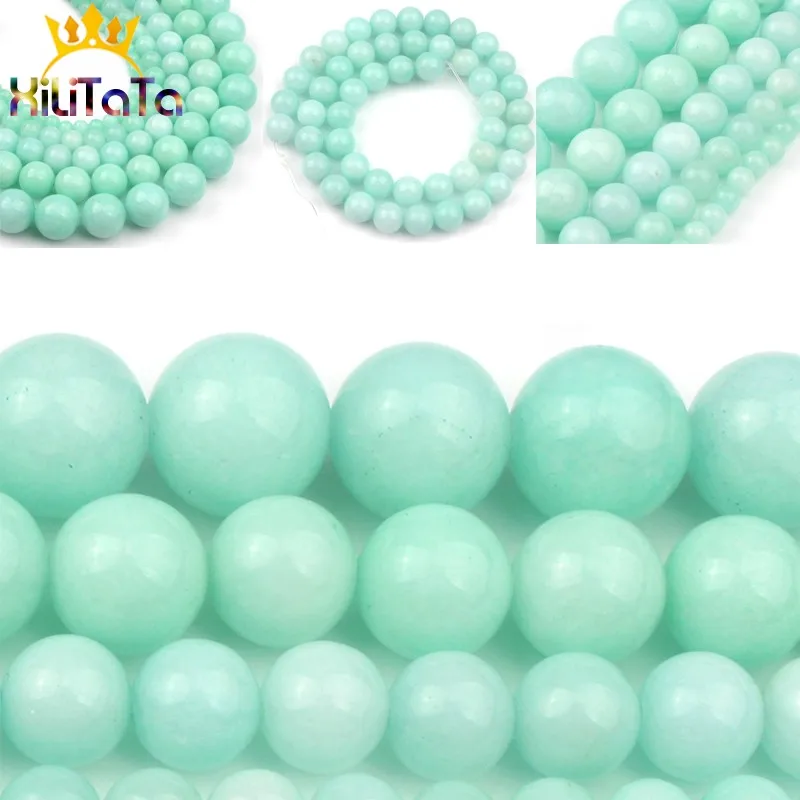 Free Shippig Natural Blue Amazonite Stone Beads Round Loose Spacer Beads For Jewelry Making 4/6/8/10/12mm DIY Bracelets 15inches