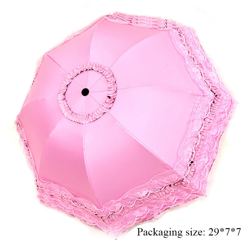 Paraguas plegable de encaje para mujer, sombrilla de princesa con protección UV, ultraligera, para lluvia