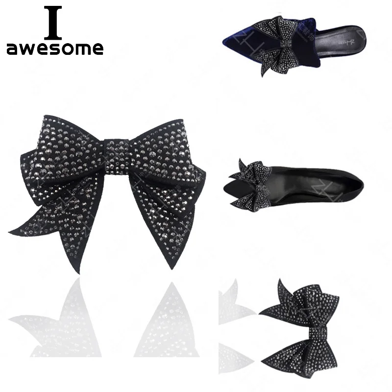 Czarna kokarda Rhinestone ślubne buty weselne akcesoria wysokie sandały na obcasie buty mieszkania DIY instrukcja lśniące ozdoby do butów