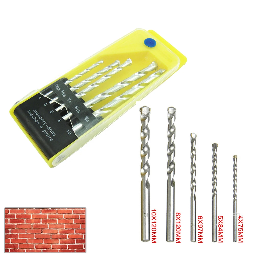 5pcs Twist Massoneria Drill Bit Set di Cemento del Muro A Secco di Ancoraggio Viti Assortimento Kit