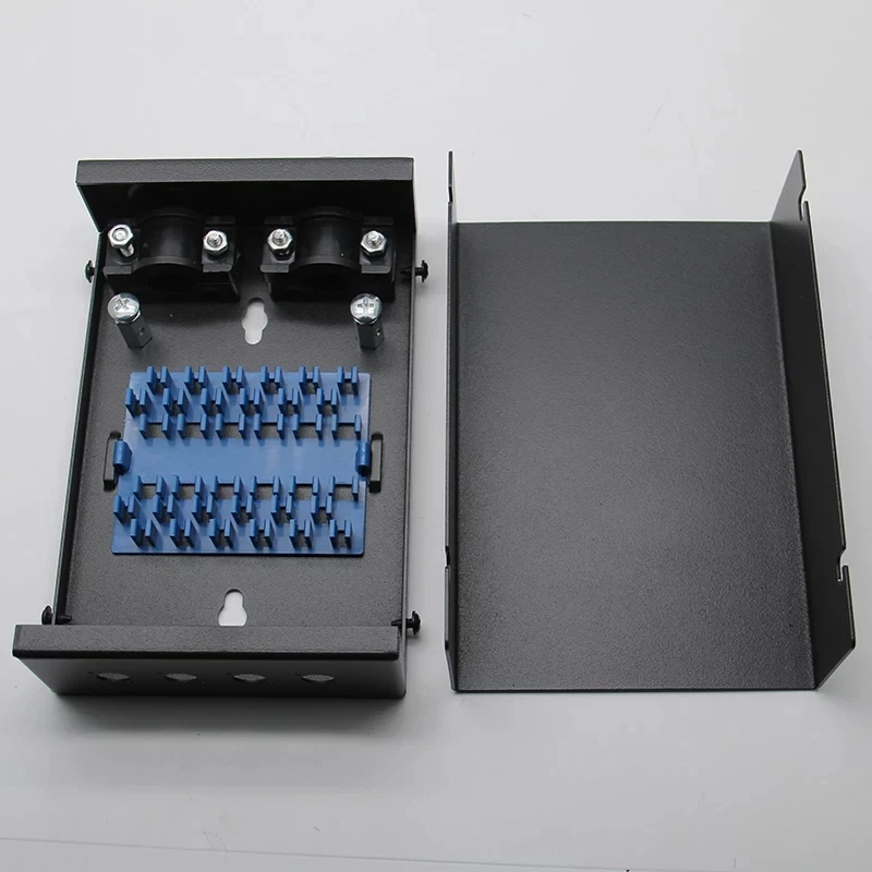 ST blank terminal box 4 cores FTTH SPCC 6 ports ST fiber optic patch panel FTTX distribute box black ELINK 1.2mm thickened 3pcs