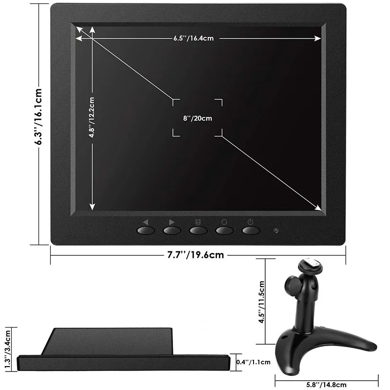 ZHIXIANDA  IPS Lcd Screen 8 Inch 1024*768 CCTV Security Monitor With VGA HDMI USB BNC AV Two Speakers For Laptop