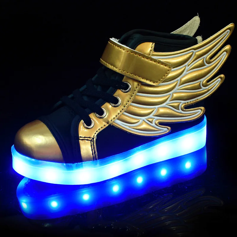 Jawaykids-Tênis Infantis Brilhantes, USB Recarregável, Asas de Anjo, Sapatos Luminosos, Luz LED, Corrida, Meninos, Meninas, Crianças