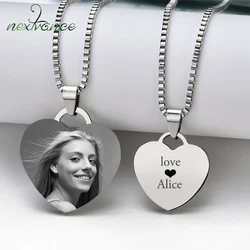 Nextvance Customized Necklaces Engrave Photo Name Necklace Stainless Steel Heart Pendant Chain Necklace Jewelry For Women ID Tag