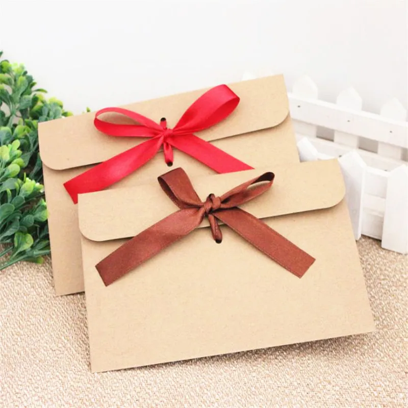 50pcs Vintage Kraft Paper CD Paper Envelopes DVD Papar Case Bag Gift Bag CD Paper Storage Bags Cover Holding 1CD Envelope+ribbon