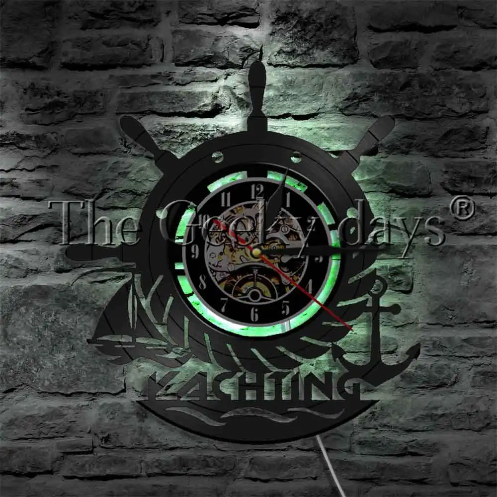 Yachting Ship Wheel Luminous Wall Clock Nautical Anchor Sailors LED Wall Lamp Seascape Gift For Yachtsman