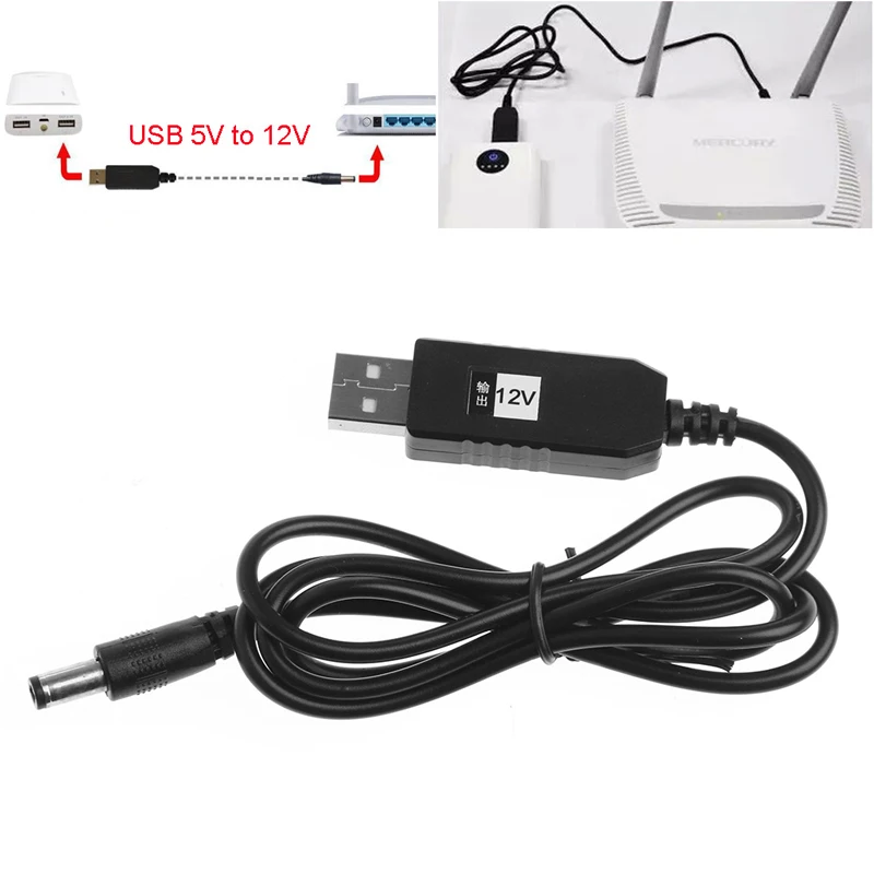 USB DC 5V To DC 12V 2.1x5.5mm Male Step-Up Converter Adapter Cable For Router 95AD