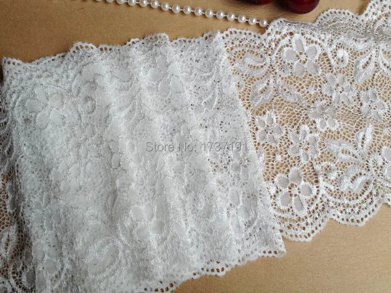 White stretch floral lace trim, hollow out embroidery lace, lingerie lace, wide elastic lace, 5 yards