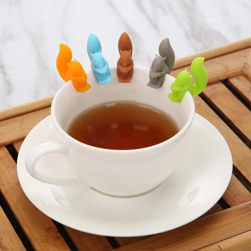 

5 Pcs Silicone Tea Infuser Squirrel Device Tea Bag Hanging Snail Mug Cup Clip Label Party New Year Supplies