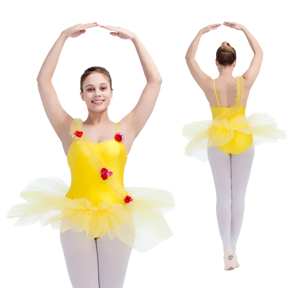 

Nylon/Lycra Camisole Ballet Dance Leotard Tutu with Flowers cross the Front for Performance All Sizes