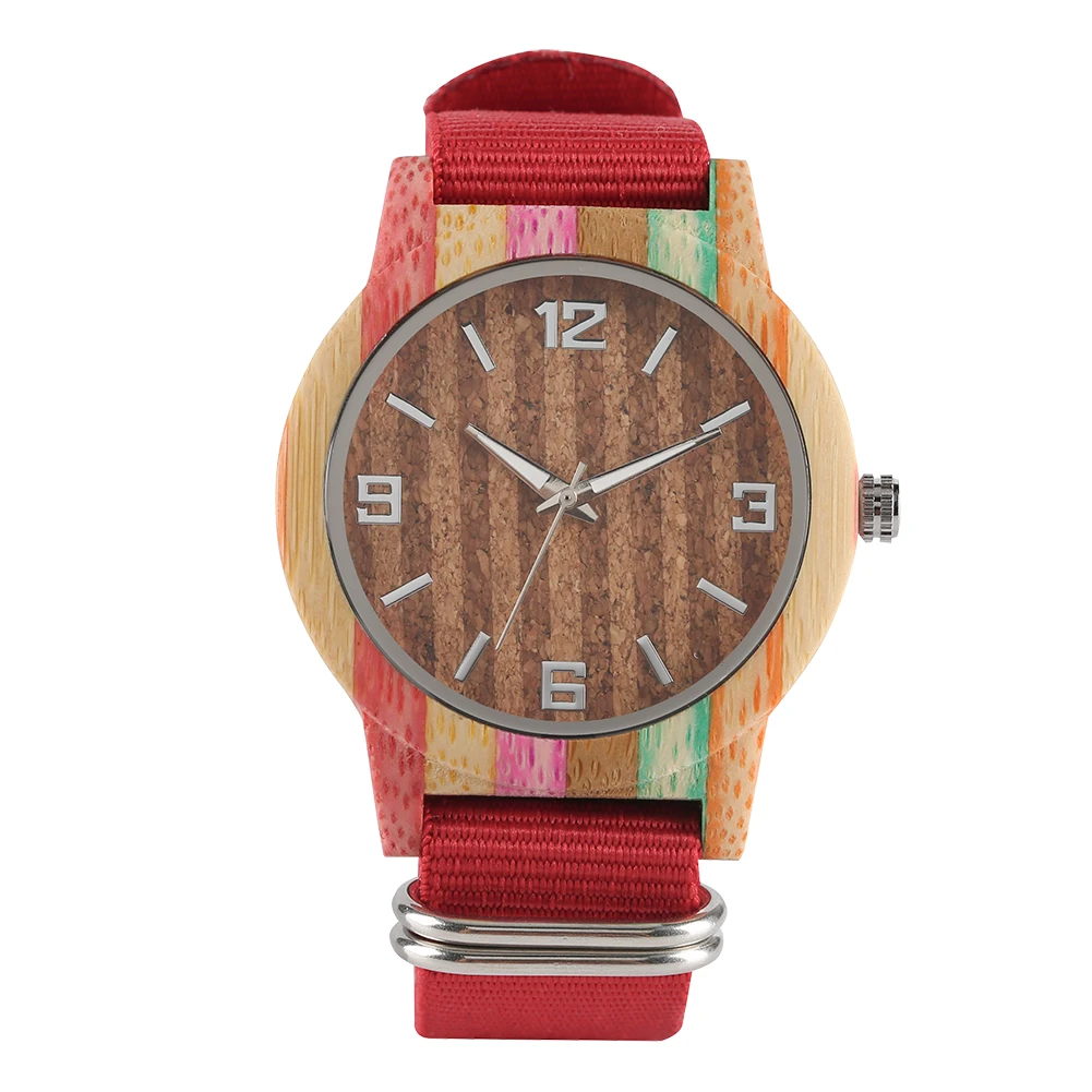 Women\'s Natural Bamboo Quartz Wooden Watch Super Lightweight Bamboo Wood Watches Luminous Hands Wooden Wrist Watch Nylon Band