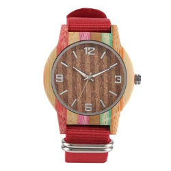 Women's Natural Bamboo Quartz Wooden Watch Super Lightweight Bamboo Wood Watches Luminous Hands Wooden Wrist Watch Nylon Band