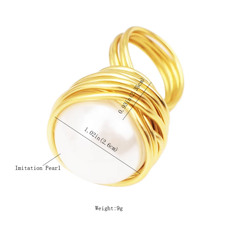 MANILAI Handmade Statement Rings For Women Wire Spiral Round Imitation Pearl Big Rings Finger Rings Fashion Jewelry