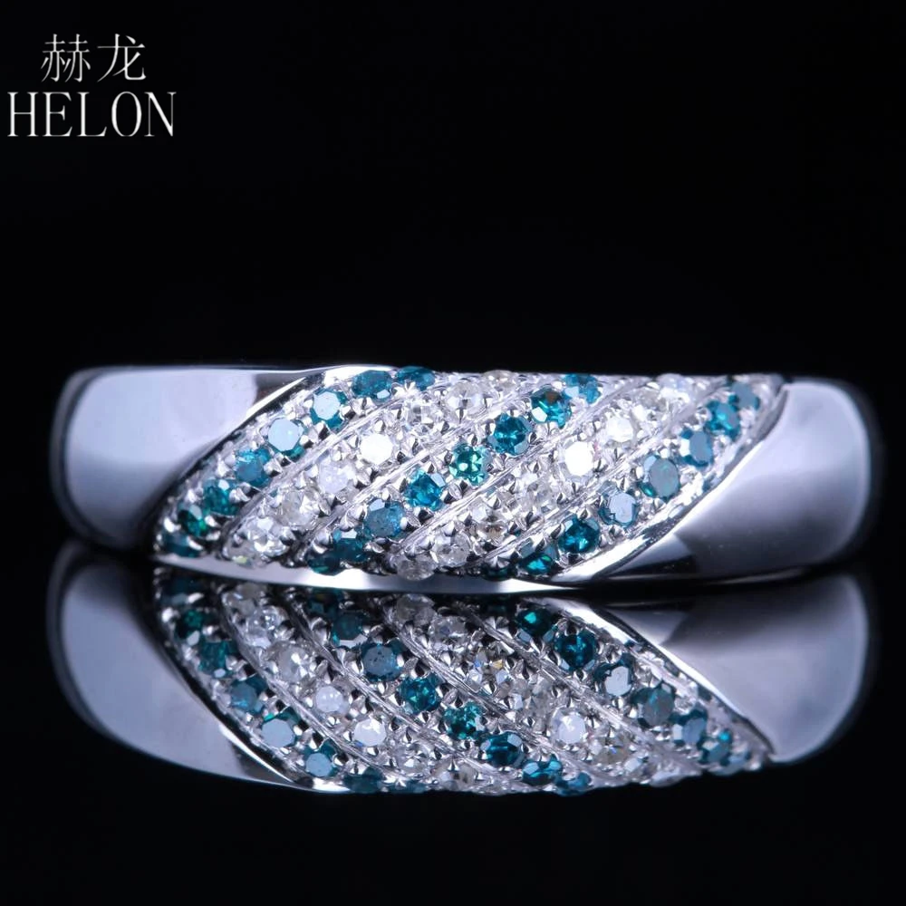 

HELON Diamond Engagement Ring Solid 10K White Gold 100% Genuine Natural Diamonds & Blue Diamonds Anniversary Fine Jewelry Ring