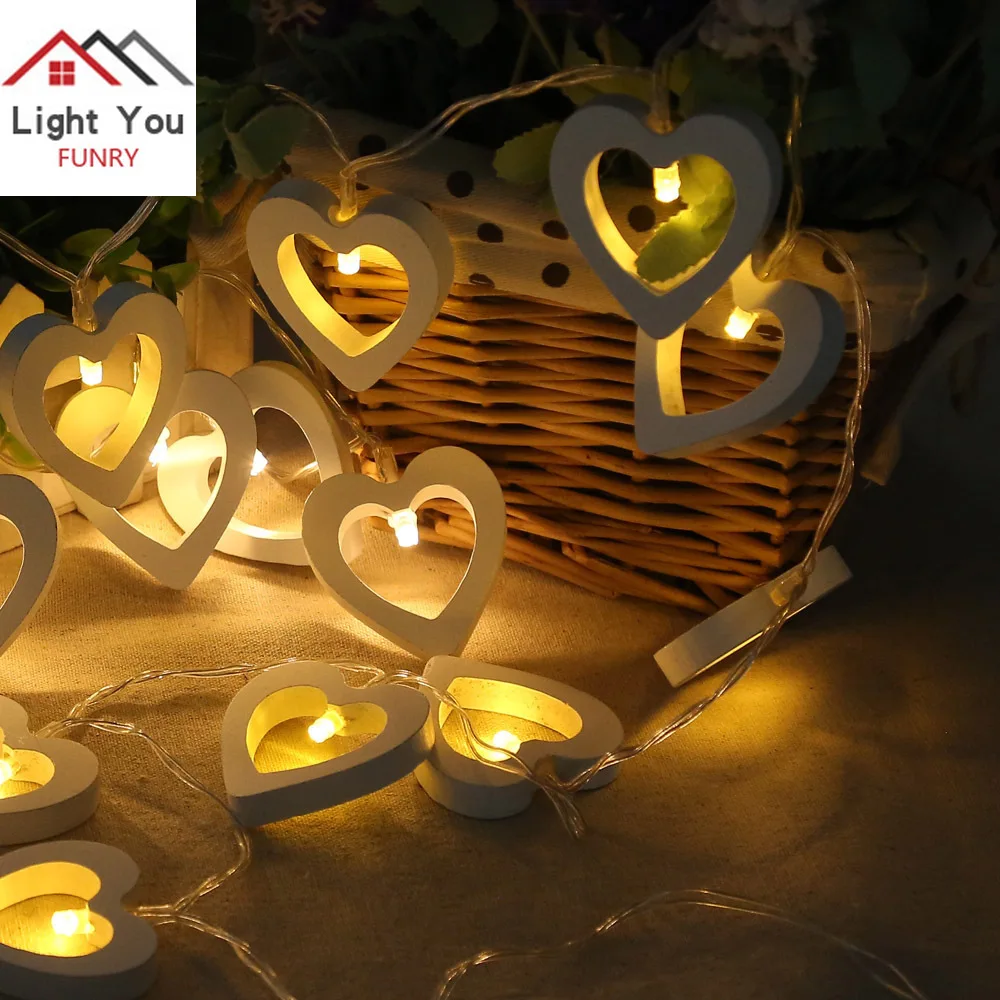 1.2 M 10 LED Kayu Berbentuk Hati Lampu Hias String Festive Natal Interior Kotak Baterai Berdandan String Cahaya