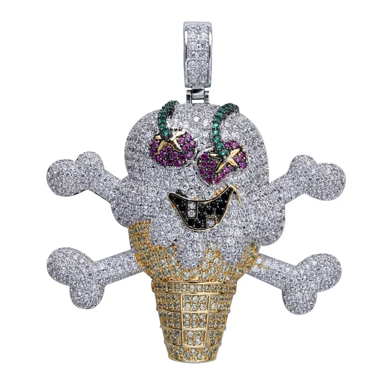 OMYFUN  Custom Made Pendant Necklace Hip Hop Bling Joyas Full CZ Iced Pendants Ice Cream Skull Pendant Cool Men Jewelry Dropship