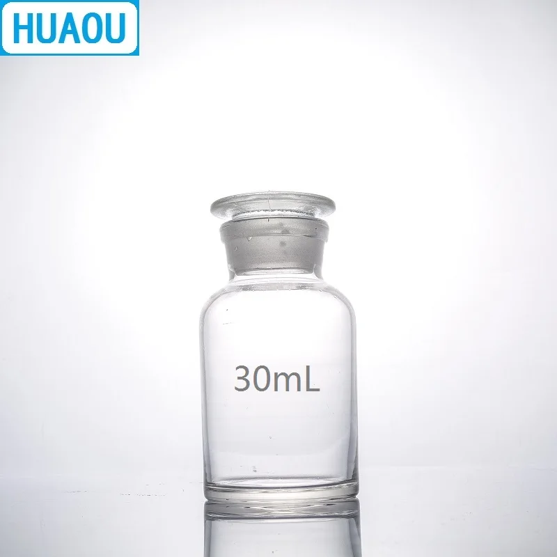 HUAOU 30mL Wide Mouth Reagent Bottle Transparent Clear Glass with Ground in Glass Stopper Laboratory Chemistry Equipment