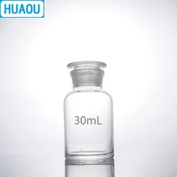 HUAOU 30mL Wide Mouth Reagent Bottle Transparent Clear Glass with Ground in Glass Stopper Laboratory Chemistry Equipment