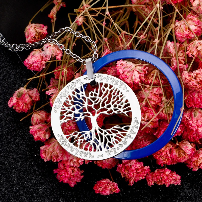 2019 New Fashion Blue Ceramic Jewelry Set Simple Vintage Party Stainless Steel Hollow Life Tree Ceramic Necklace&Ring For Women