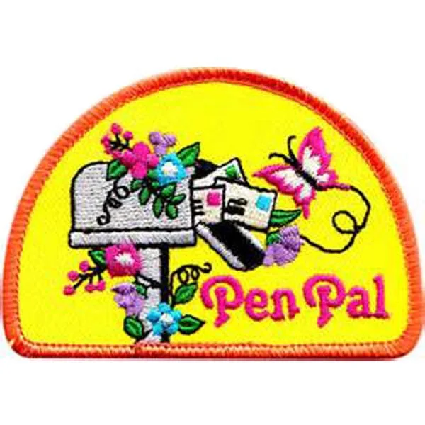 Pen Pal Embroidery Patches Personalised Labels Sewing Twill with Merrow Border and PVC Backing Make As Client Request MOQ50pcs