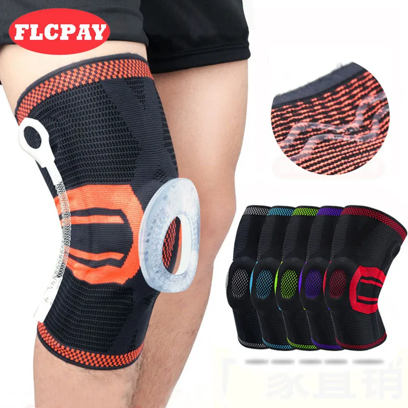 New 1 piece Patella Knee Protector Brace Elastic Silicone Spring Knee Pad Training Knitted Compression Knee Sleeve Support Sport