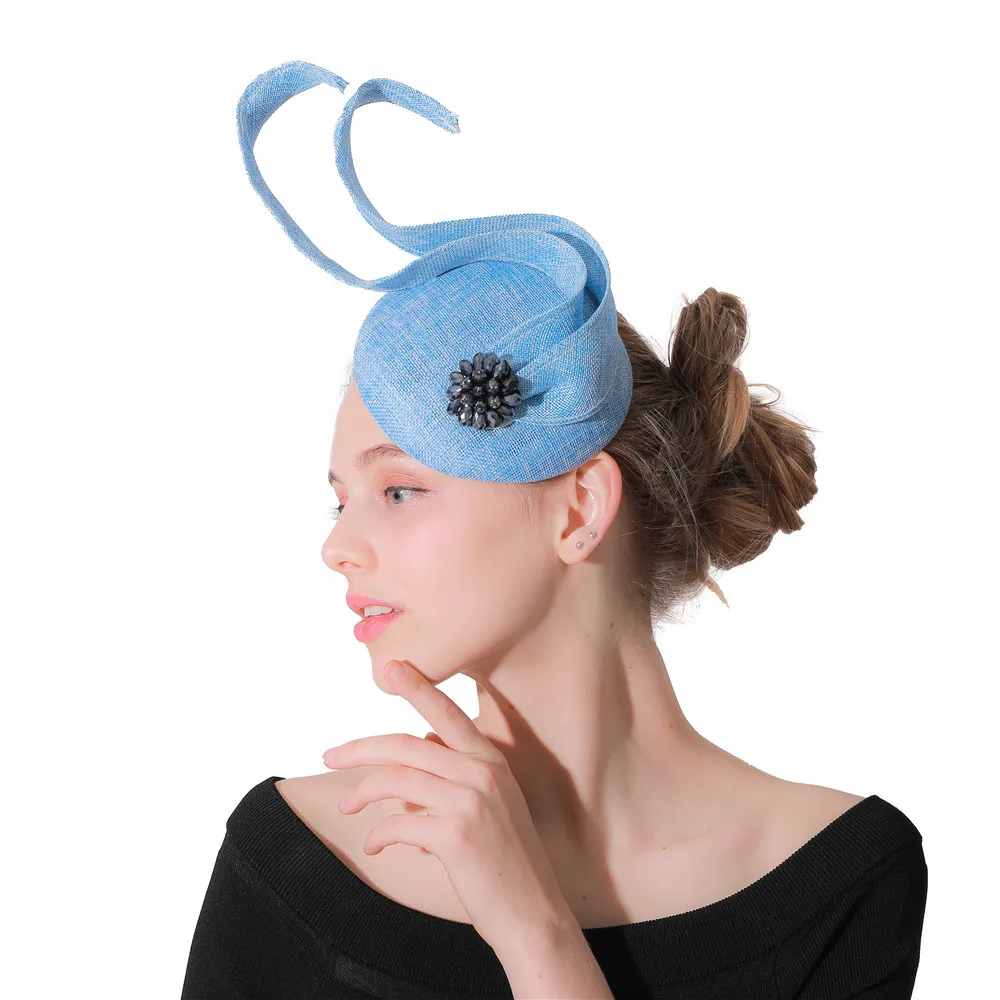 Charming Light Blue Fascinators Hats Elegant Ladies Imitation Sinamay Hair Accessories Hairclips Fashion Red Kentucky Headpieces