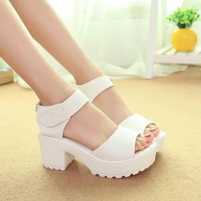 Summer High Quality Women\'s Summer Sandals Korean Solid Color High Heels Sandals Fish Mouth Fashion Female Sandals