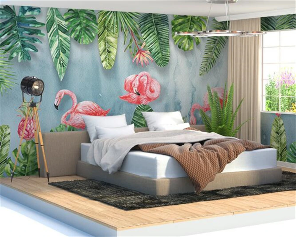 

beibehang Custom wallpaper 3D Photo Mural Scandinavian Modern Simple Hand-painted Plant Flamingo Whole House 3d Wallpaper murals