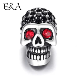 Stainless Steel Beads Red Eye Skull Rhinestone Metal Large Hole 6mm Slider DIY Men Bracelet Punk Jewelry Making Supplies