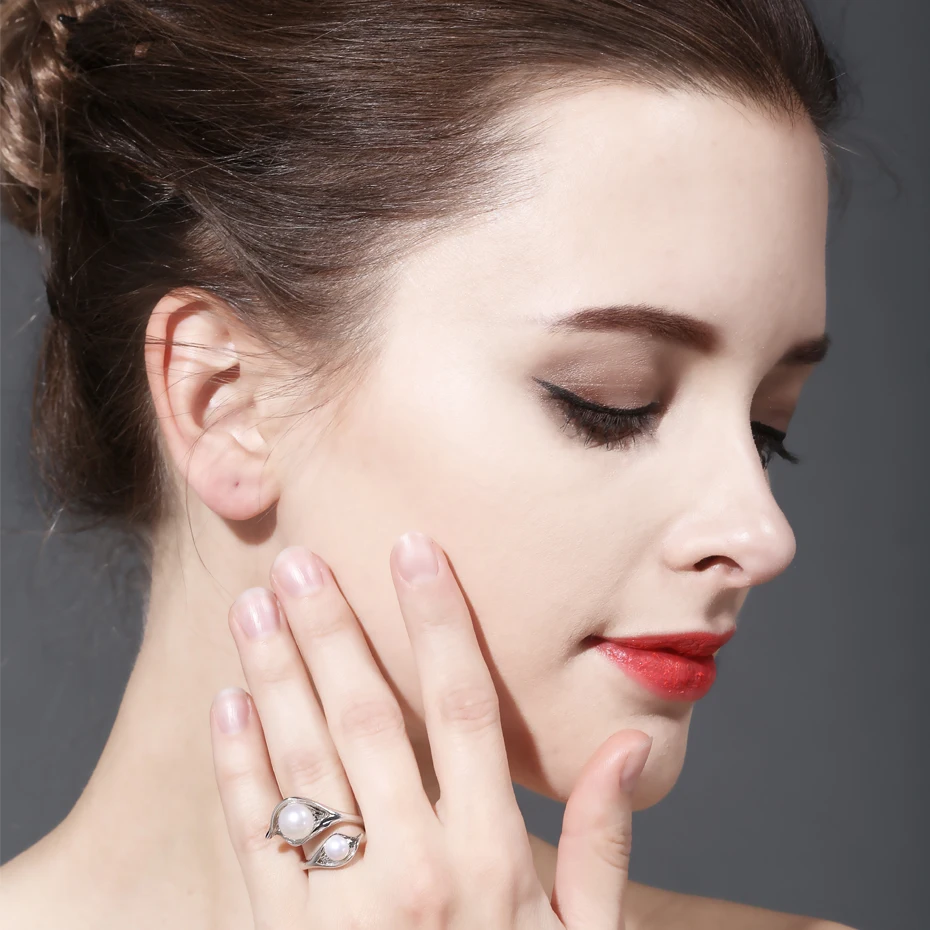 FENASY Natural Freshwater Double Pearl Ring Fashion Leaf Cocktail 925 Sterling Silver Rings For Women Party Jewelry Wholesale