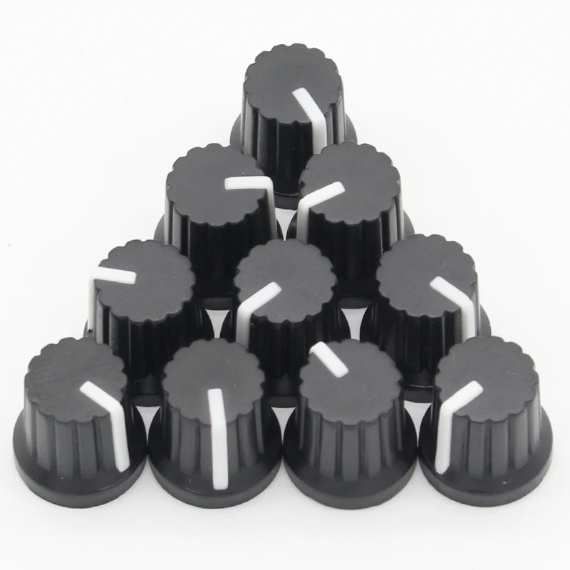 Newest !! Hot Sale 10 Pcs 6mm Shaft Hole Dia Plastic Threaded Knurled Potentiometer Knobs Caps