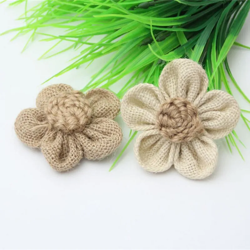 10 Pc Light /Brown Hessian Roses Burlap Flower  Wedding Decor DIY Gift Packing Accessories rustic wedding Party  decor   AA8098