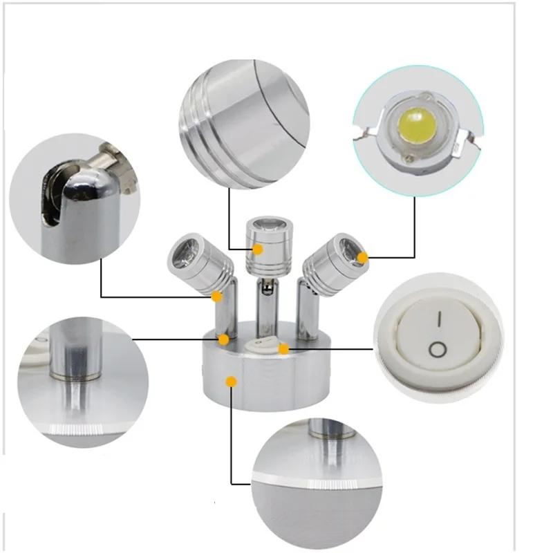 3W /9W recharging tripe head window lamp,universe direction show light,3 head jewelry cabinet glass switch battery spotlight