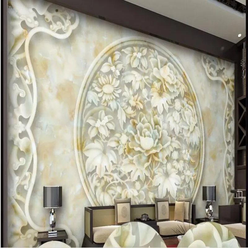 

wellyu Customized large - scale mural marble rich peony jade embossed TV sofa front desk wall wallpaper