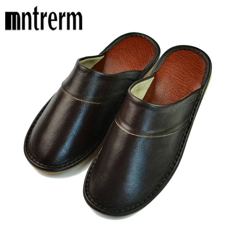 Women Mntrerm New Slippers Luxury Spring Summer Home Slippers men Cow Leather Indoor Slides Flip Flops Flat Shoes For Summer