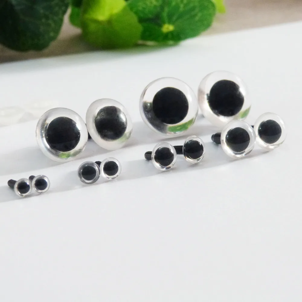 40pcs/lot 4.5/6/7.5/9/10.5/12/13.5/15/16.5/18mm Smooth stem clear toy eyes without washer for diy doll findings--size option