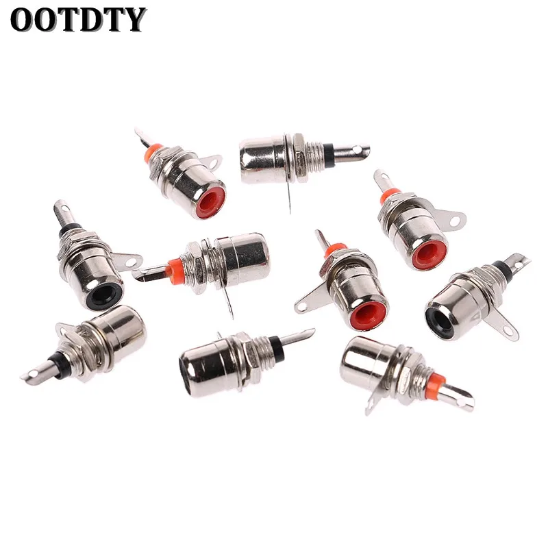 Ootdty10pcs金メッキrcaフォノシャーシパネルマウントメスソケットアダプター赤黒