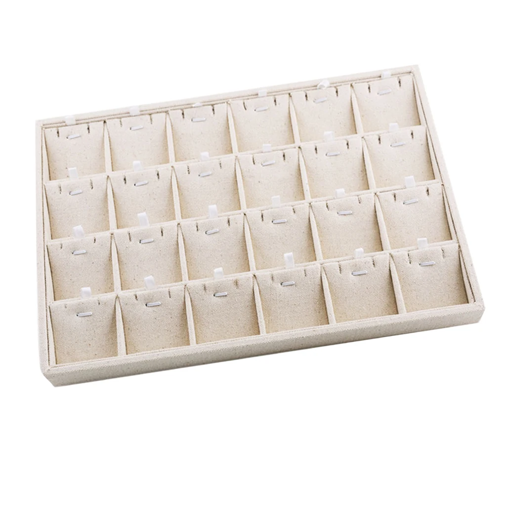 Multifunctional Beige Linen Jewelry Tray Earring Jewelry Display Organizer Case Holder Earring Storage Box for Earings Necklace