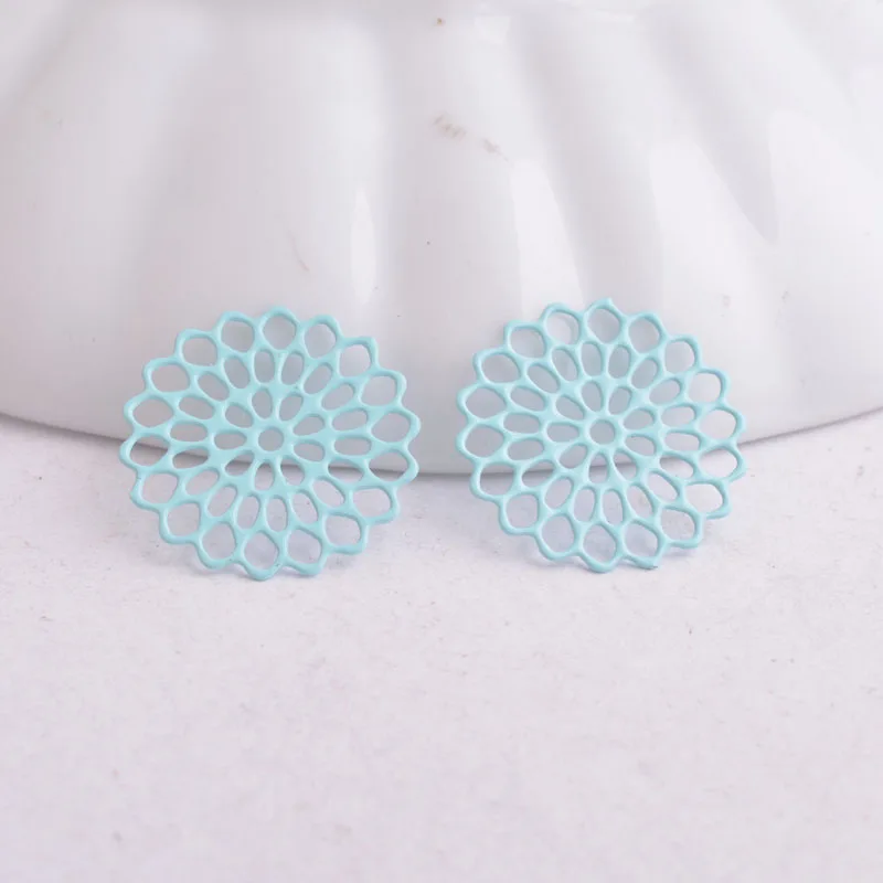 100 Stück AC5221 15mm bemalte runde Anhänger mit Blumenmuster, hohle Verbindungsstücke – Detail 11