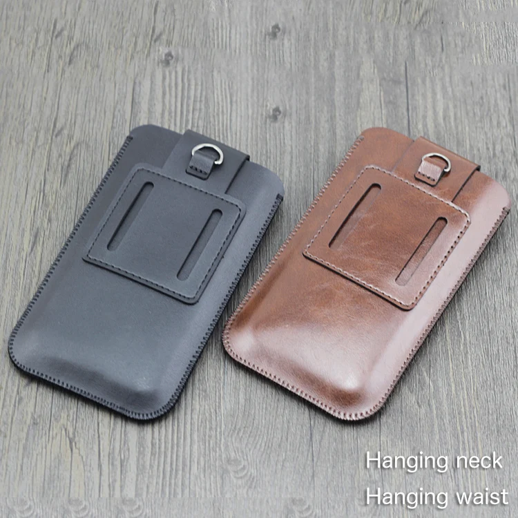 Hanging neck Hanging belt waistband phone Universal holster Straight leather case retro pouch for Iphone XS MAX pouch XS XR