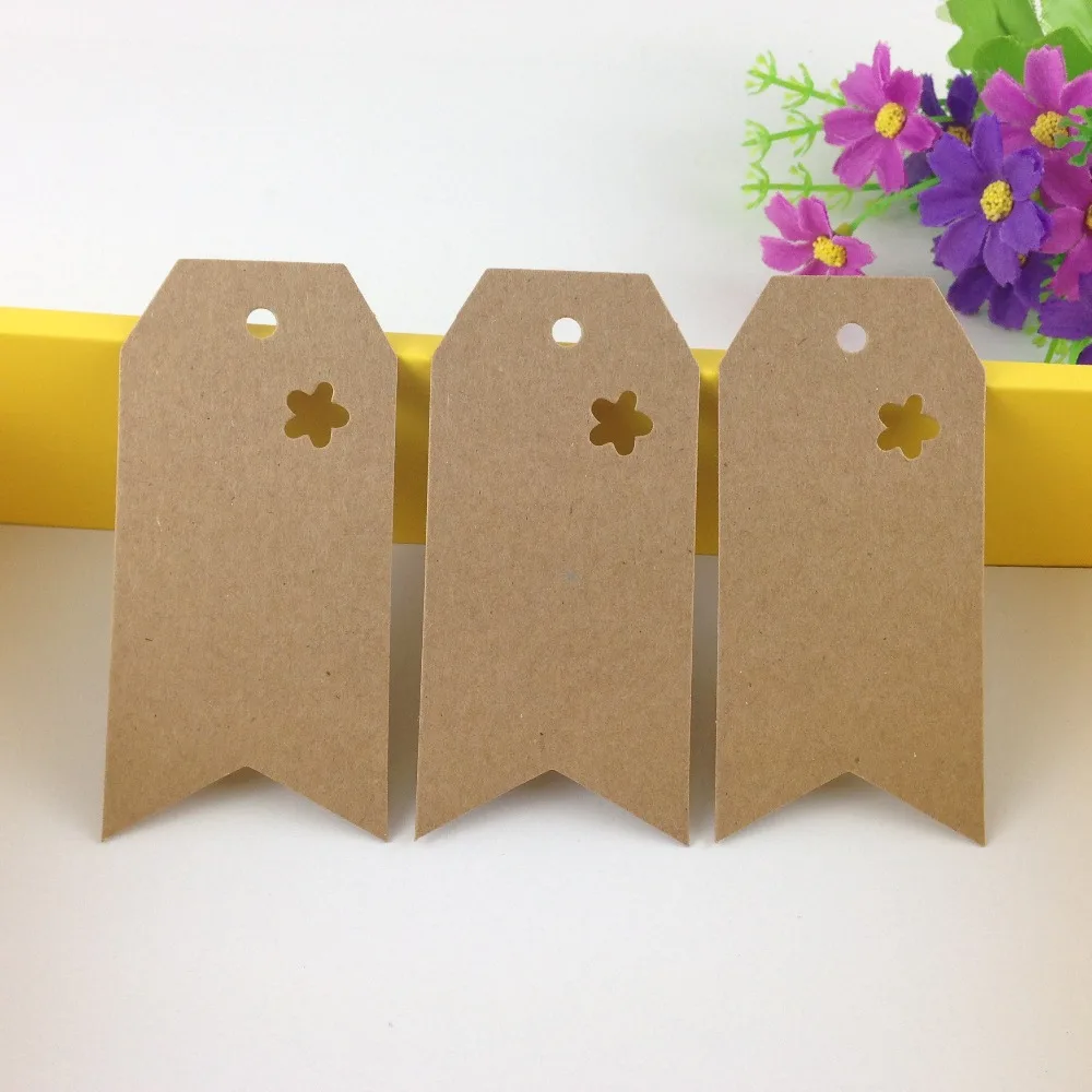 200PCS Garment Tags 9.5x4.5cm Kraft Price Tags Blank Paper Cards Hollow Flower DIY Gift Tags Accept Custom Logo