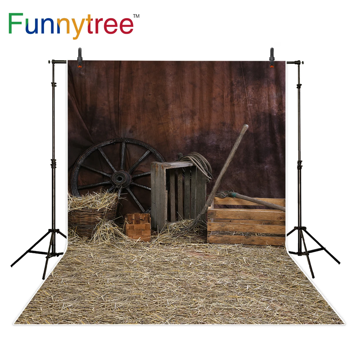 Funnytree photography backdground Christmas western city wood house barn straw photo studio backdrop autumn photophone photozone