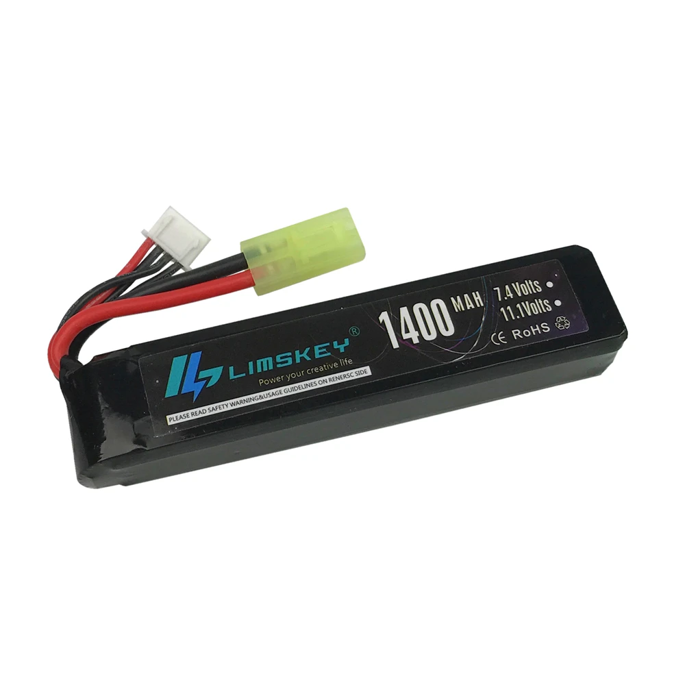 Limskey lipo bateria 11.1v 1400mah 25c mini lipo bateria para airsoft armas de ar pistola rifle pistola de metal com mini tamiya