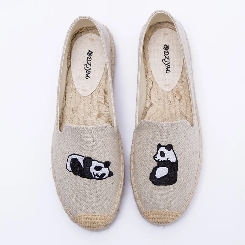 DZYM  Spring Top Quality Canvas Espadrilles Women Flat Platforms Panda Embroider Flats Smoking Zapatos Mujer Fashion Sneaker