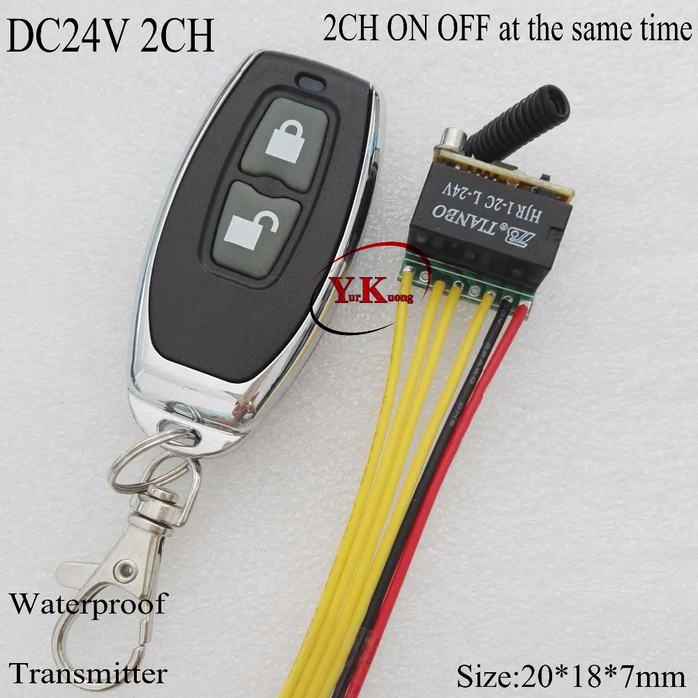 DC24V 2CH Micro Fernschalter KEINE COM NC Kontaktieren Wireless-schalter 2CH ON OFF zur gleichen zeit 433 MHZ Wasserdichte Sender Riegel