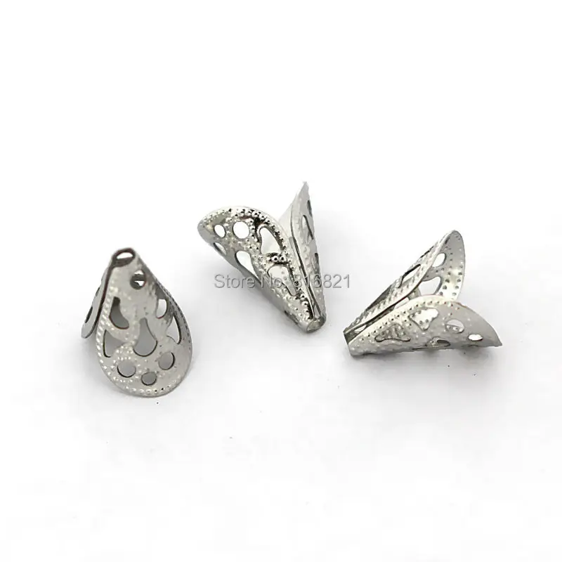 

200pcs 10x12mm Stainless Steel Hollow Filigree Flower Tassels End Caps Connector Silver tone DIY Finding Stuff Wholesale