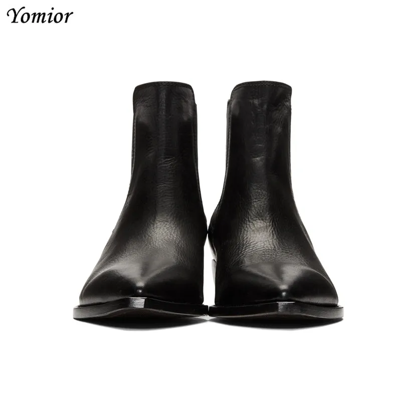 Handmade Winter New Genuine Leather Men Boots Fashion Sexy Pointed Toe Chelsea Boots Formal Business Suit Wedding Boots Big Size